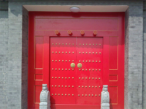 溆浦中国传统四合院系列朱红色中式木制大门木作